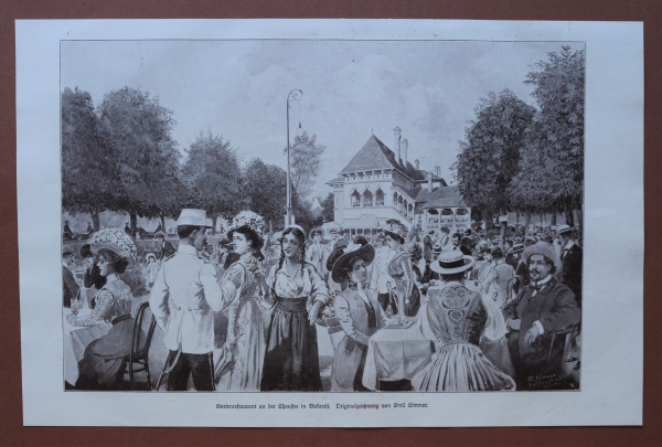 Art Print Bukarest 1909 Emil Limmer garden restraurant at the Chaussee